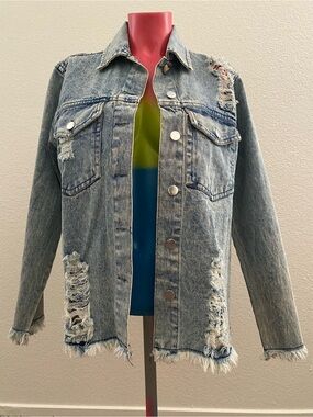 Light Blue Distressed Women's Denim Jacket